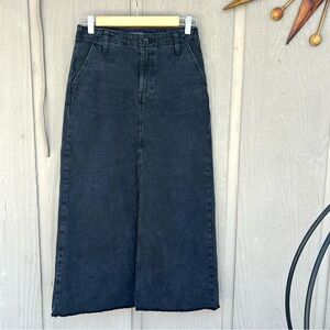 J. Crew Denim Maxi Skirt In Washed Black Size 25 front slit raw hem